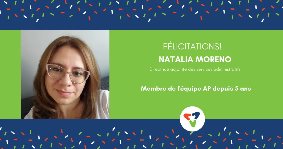 Célébration du 5e anniversaire professionnel de Natalia Moreno chez AP International!
